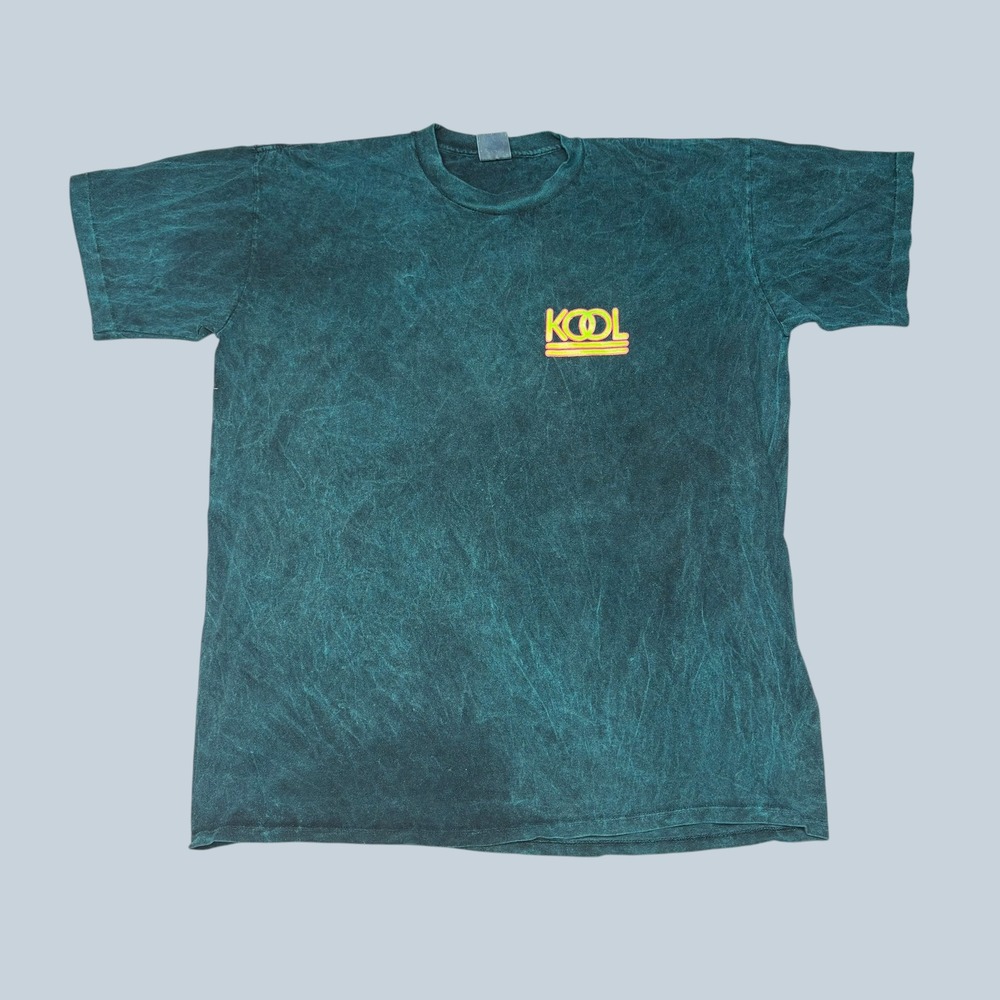 Vintage Kool Cigarettes T Shirt Mens XL Teal Acid Wash Neon Logo 90s Promo Tee